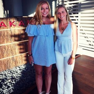 Zara seersucker off the shoulder ruffle dress